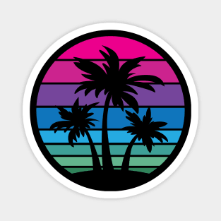 Retro 80s and 90s Tropical Beach Style Palm Tree Sunset Design Magnet